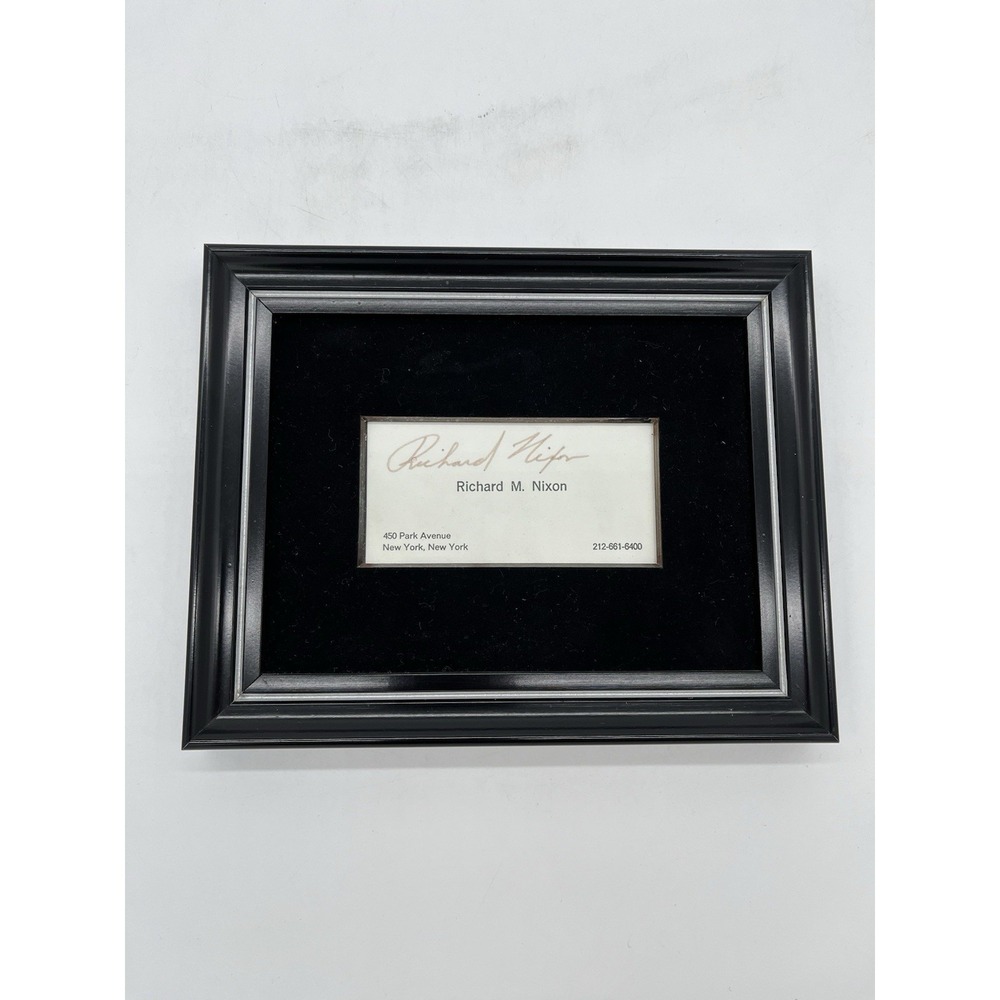 PRESIDENT RICHARD NIXON SIGNED PERSONAL BUSINESS CARD FRAMED